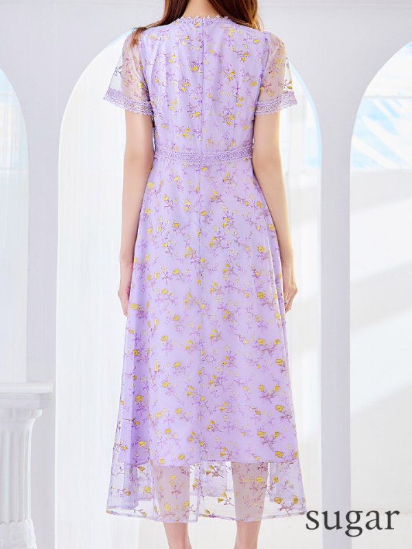 画像10: XS-Lサイズあり 【GINZA COUTURE/銀座クチュール】フラワー刺繍/ レース/ 半袖 / 袖あり/ Aライン/ ミモレ丈/ ワンピース/ ミディアムドレス/ キャバドレス[OF2]