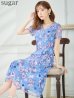 画像1: XS-Lサイズあり 【GINZA COUTURE/銀座クチュール】フラワープリント/ 刺繍/ 袖あり/ 半袖/ チュール/ Aライン/ フレア/ ミモレ丈/ ワンピース/ ミディアムドレス/ キャバドレス[OF2] (1)