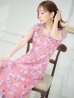 画像12: XS-Lサイズあり 【GINZA COUTURE/銀座クチュール】フラワープリント/ 刺繍/ 袖あり/ 半袖/ チュール/ Aライン/ フレア/ ミモレ丈/ ワンピース/ ミディアムドレス/ キャバドレス[OF2]