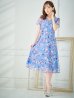 画像6: XS-Lサイズあり 【GINZA COUTURE/銀座クチュール】フラワープリント/ 刺繍/ 袖あり/ 半袖/ チュール/ Aライン/ フレア/ ミモレ丈/ ワンピース/ ミディアムドレス/ キャバドレス[OF2]