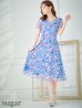 画像7: XS-Lサイズあり 【GINZA COUTURE/銀座クチュール】フラワープリント/ 刺繍/ 袖あり/ 半袖/ チュール/ Aライン/ フレア/ ミモレ丈/ ワンピース/ ミディアムドレス/ キャバドレス[OF2]