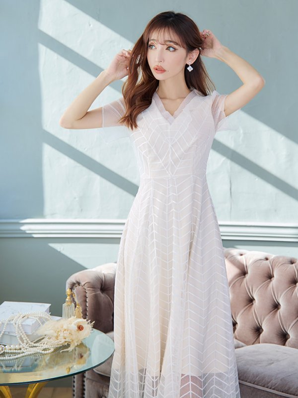 画像2: XS-Lサイズあり 【GINZA COUTURE/銀座クチュール】シースルー/ ワンカラー/ 半袖/ マキシ丈/ワンピース/ミニドレス/ キャバドレス[OF2]