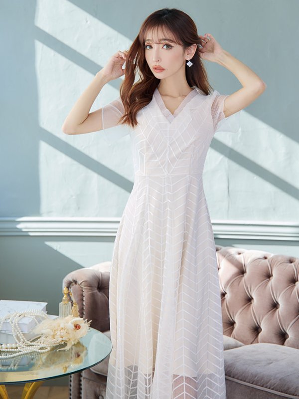 画像24: XS-Lサイズあり 【GINZA COUTURE/銀座クチュール】シースルー/ ワンカラー/ 半袖/ マキシ丈/ワンピース/ミニドレス/ キャバドレス[OF2]