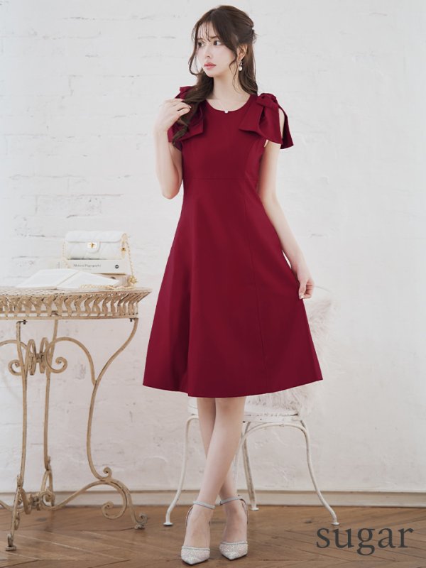 ワインレッド モデル:ゆめ 身長:160cm 着用サイズ:7号(Sサイズ)