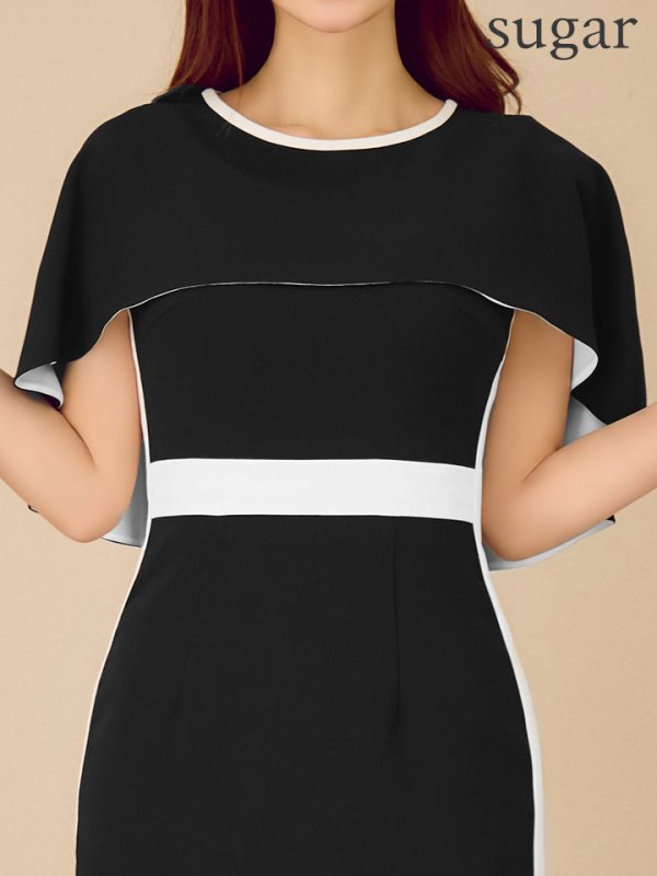 ブラックxホワイト　モデル：真優川咲　身長：158cm　着用サイズ：7号(Sサイズ)