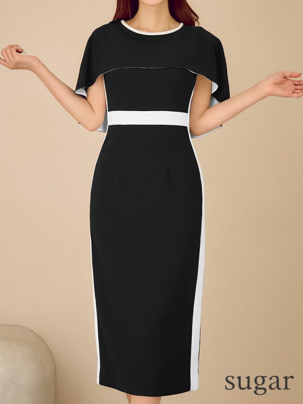 ブラックxホワイト　モデル：真優川咲　身長：158cm　着用サイズ：7号(Sサイズ)