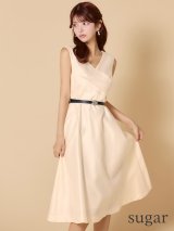 XS-Lサイズあり【GINZA COUTURE/銀座クチュール】サテン/ ノースリーブ/ ベルト/ フレア/ Aライン/ 膝丈/ ワンピース/ ミディアムドレス/ キャバドレス[OF2]