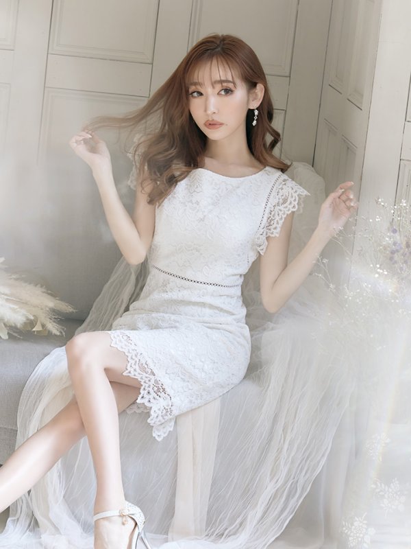 画像14: 門りょうちゃん着用 【GINZA COUTURE/銀座クチュール】総レース/ ノースリーブ/ ミディアム丈/ タイト/キャバドレス[OF2]