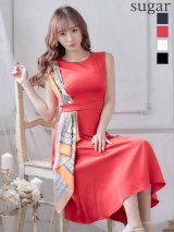【GINZA COUTURE/銀座クチュール】スカーフプリント/ 膝丈/ Aライン/ ワンピース/ ミニドレス/ キャバドレス[OF2]
