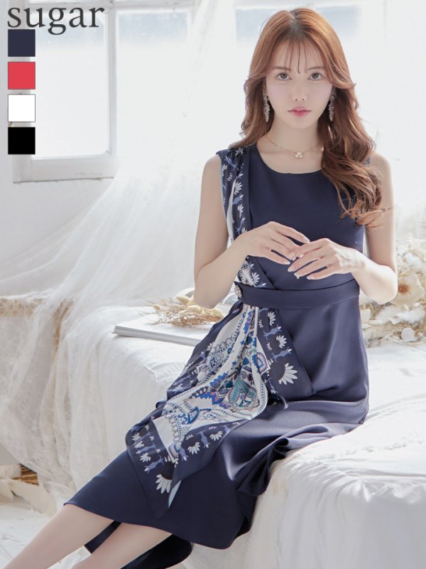 画像1: 【GINZA COUTURE/銀座クチュール】スカーフプリント/ 膝丈/ Aライン/ ワンピース/ ミニドレス/ キャバドレス[OF2]
