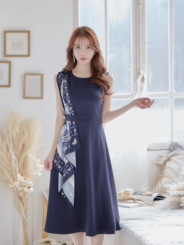 画像14: 【GINZA COUTURE/銀座クチュール】スカーフプリント/ 膝丈/ Aライン/ ワンピース/ ミニドレス/ キャバドレス[OF2]