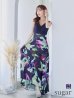 XS-Lサイズあり【GINZA COUTURE/銀座クチュール】プリント/ 切替/ Vネック/ ノースリーブ/ Aライン/ ロングドレス/ キャバドレス long　ネイビー