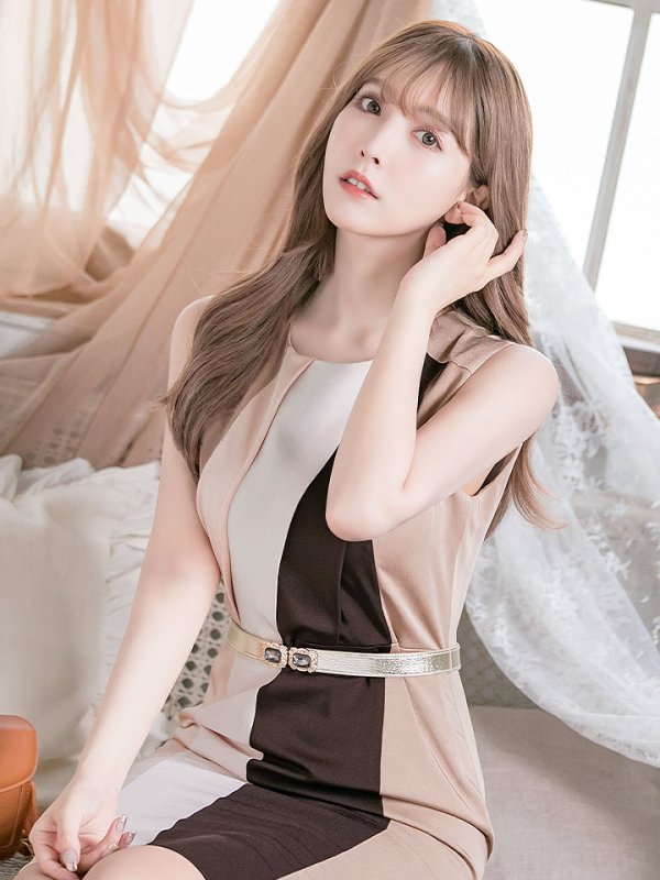 画像14: 【GINZA COUTURE/銀座クチュール】タック/ ノースリーブ/ ワンピース/ タイト/ ミディアムドレス/ ミニドレス/ キャバドレス[OF2]