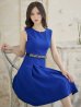 画像2: 【XSサイズあり】 【GINZA COUTURE/銀座クチュール】ワンピース/ ワンカラー/ ノースリーブ/ ベルト/ ビジュー/ プリーツ/ フレア/ ひざ丈/ ミディアムドレス/ キャバドレス[OF2] (2)