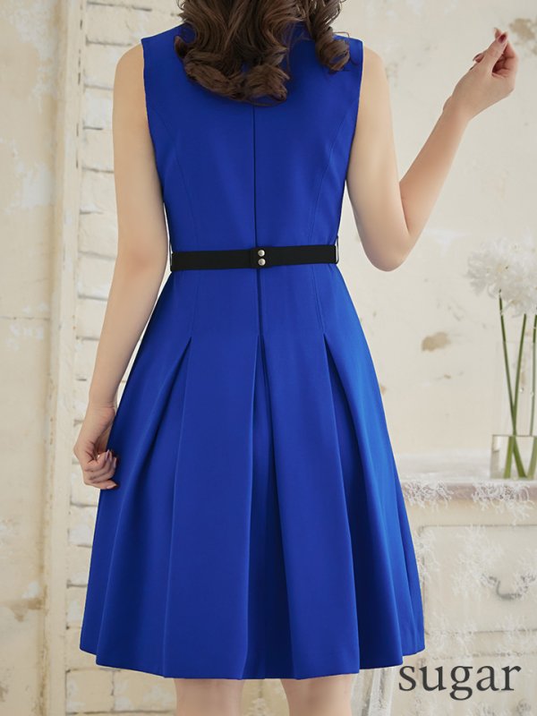 画像19: 【XSサイズあり】 【GINZA COUTURE/銀座クチュール】ワンピース/ ワンカラー/ ノースリーブ/ ベルト/ ビジュー/ プリーツ/ フレア/ ひざ丈/ ミディアムドレス/ キャバドレス[OF2]