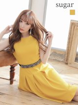【XSサイズあり】 【GINZA COUTURE/銀座クチュール】ワンピース/ ワンカラー/ ノースリーブ/ ベルト/ ビジュー/ プリーツ/ フレア/ ひざ丈/ ミディアムドレス/ キャバドレス[OF2]
