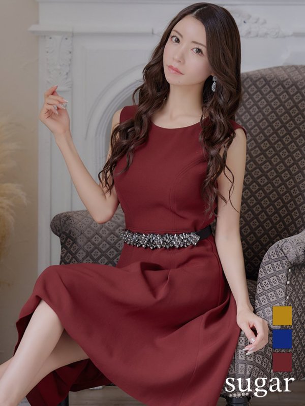 【GINZA COUTURE/銀座クチュール】ワンカラー/ ノースリーブ/ ワンピース/ ミニドレス/ キャバドレス　ワインレッド