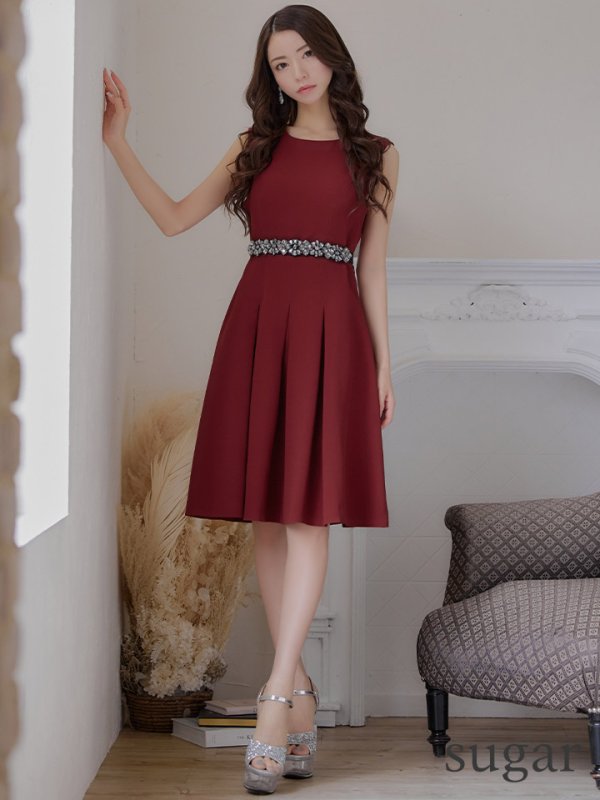 画像26: 【XSサイズあり】 【GINZA COUTURE/銀座クチュール】ワンピース/ ワンカラー/ ノースリーブ/ ベルト/ ビジュー/ プリーツ/ フレア/ ひざ丈/ ミディアムドレス/ キャバドレス[OF2]