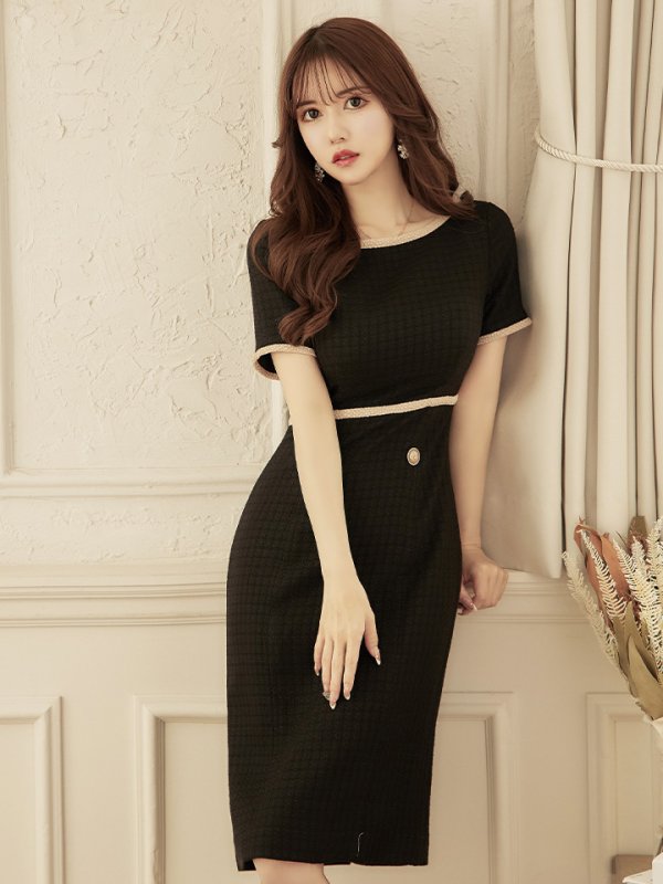 画像12: XS-Lサイズあり 【GINZA COUTURE/銀座クチュール】 半袖/ ラインデザイン/ タイト/ ワンピース/ ひざ丈/ ミディアムドレス/ キャバドレス[OF2]