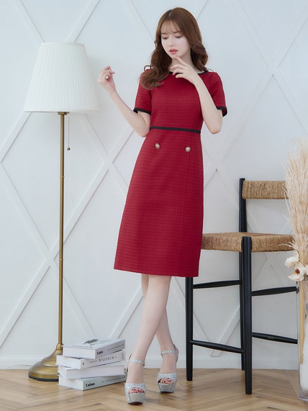 画像4: XS-Lサイズあり 【GINZA COUTURE/銀座クチュール】 半袖/ ラインデザイン/ タイト/ ワンピース/ ひざ丈/ ミディアムドレス/ キャバドレス[OF2]