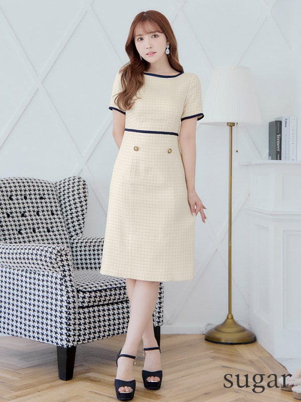 画像25: XS-Lサイズあり 【GINZA COUTURE/銀座クチュール】 半袖/ ラインデザイン/ タイト/ ワンピース/ ひざ丈/ ミディアムドレス/ キャバドレス[OF2]