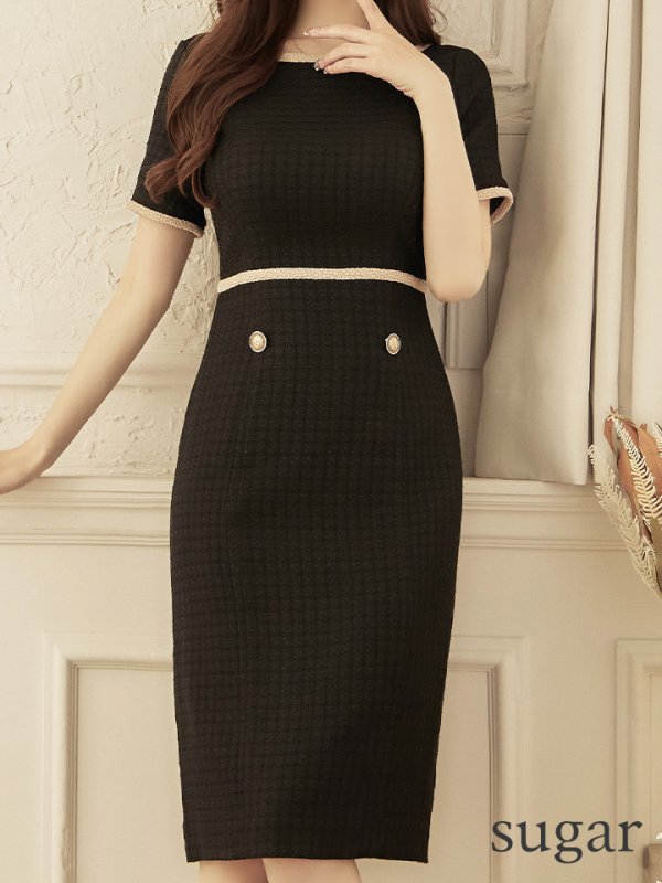 画像17: XS-Lサイズあり 【GINZA COUTURE/銀座クチュール】 半袖/ ラインデザイン/ タイト/ ワンピース/ ひざ丈/ ミディアムドレス/ キャバドレス[OF2]