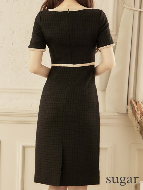 画像18: XS-Lサイズあり 【GINZA COUTURE/銀座クチュール】 半袖/ ラインデザイン/ タイト/ ワンピース/ ひざ丈/ ミディアムドレス/ キャバドレス[OF2]