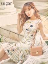 XS-Lサイズあり 【GINZA COUTURE/銀座クチュール】フラワープリント/ ノースリーブ/ プリーツ/ ミディアム丈/ ワンピース/ ミニドレス/ キャバドレス[OF2]