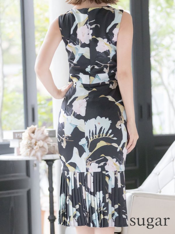 画像18: XS-Lサイズあり 【GINZA COUTURE/銀座クチュール】フラワープリント/ ノースリーブ/ プリーツ/ ミディアム丈/ ワンピース/ ミニドレス/ キャバドレス[OF2]