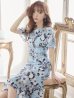 画像14: 【GINZA COUTURE/銀座クチュール】フラワープリント/ ショートスリーブ/ タックデザイン/ ミディアム丈/ ワンピース/ キャバドレス[OF2]