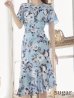 画像17: 【GINZA COUTURE/銀座クチュール】フラワープリント/ ショートスリーブ/ タックデザイン/ ミディアム丈/ ワンピース/ キャバドレス[OF2]