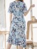画像18: 【GINZA COUTURE/銀座クチュール】フラワープリント/ ショートスリーブ/ タックデザイン/ ミディアム丈/ ワンピース/ キャバドレス[OF2]