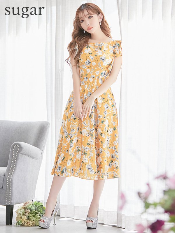 画像4: XS-Lサイズあり 【GINZA COUTURE/銀座クチュール】フラワープリント/ フリル/ Aライン/ ミディアム丈/ ワンピース/ ミニドレス/ キャバドレス[OF2]