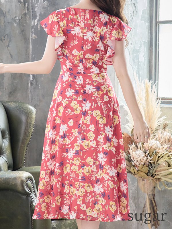 画像18: XS-Lサイズあり 【GINZA COUTURE/銀座クチュール】フラワープリント/ フリル/ Aライン/ ミディアム丈/ ワンピース/ ミニドレス/ キャバドレス[OF2]