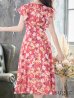 画像9: XS-Lサイズあり 【GINZA COUTURE/銀座クチュール】フラワープリント/ フリル/ Aライン/ ミディアム丈/ ワンピース/ ミニドレス/ キャバドレス[OF2]