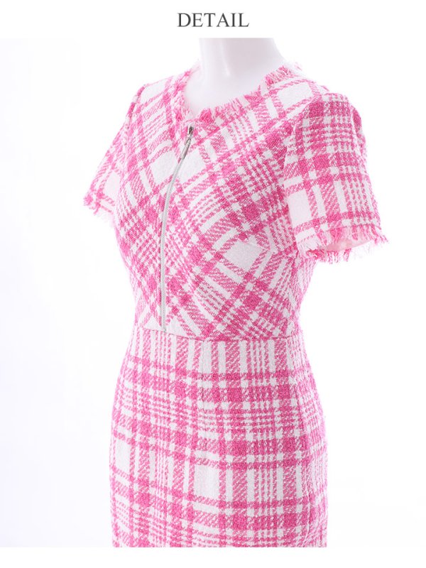 画像16: XS-Lサイズあり 【GINZA COUTURE/銀座クチュール】ツイード/ 半袖/ 袖あり/ フロントジップ/ タイト/ ワンピース/ ミニドレス/ キャバドレス[OF2]