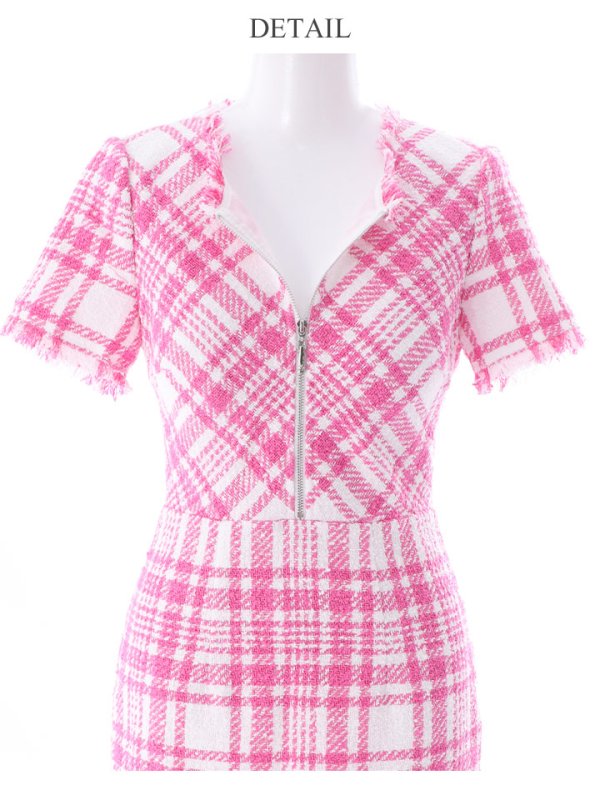 画像17: XS-Lサイズあり 【GINZA COUTURE/銀座クチュール】ツイード/ 半袖/ 袖あり/ フロントジップ/ タイト/ ワンピース/ ミニドレス/ キャバドレス[OF2]