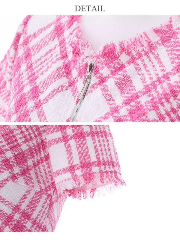 画像18: XS-Lサイズあり 【GINZA COUTURE/銀座クチュール】ツイード/ 半袖/ 袖あり/ フロントジップ/ タイト/ ワンピース/ ミニドレス/ キャバドレス[OF2]