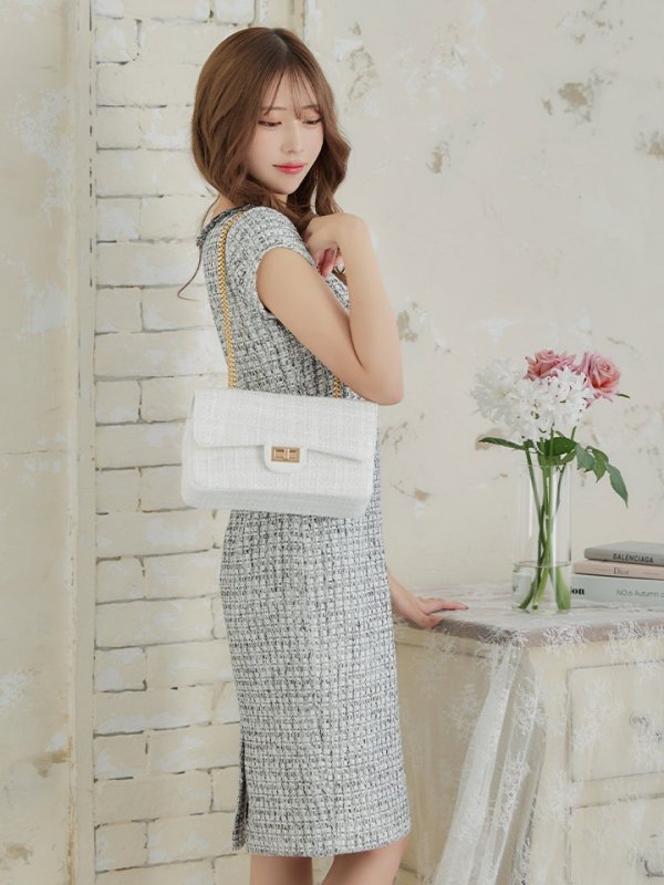 画像15: XS-Lサイズあり 【GINZA COUTURE/銀座クチュール】ツイード/ ノースリーブ/ タイト/ ワンピース/ ミニドレス/ キャバドレス[OF2]