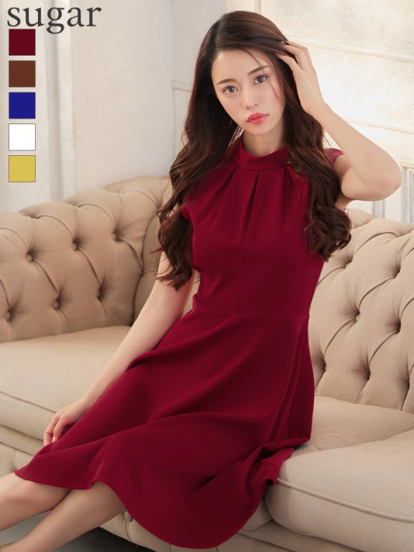 画像1: XS-Lサイズあり 【GINZA COUTURE/銀座クチュール】ノースリーブ/ ハイネック/ ワンカラー/ 膝丈/ ミディアム/ フレア/ ワンピース/ キャバドレス[OF2]