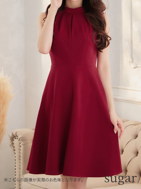 画像9: XS-Lサイズあり 【GINZA COUTURE/銀座クチュール】ノースリーブ/ ハイネック/ ワンカラー/ 膝丈/ ミディアム/ フレア/ ワンピース/ キャバドレス[OF2]