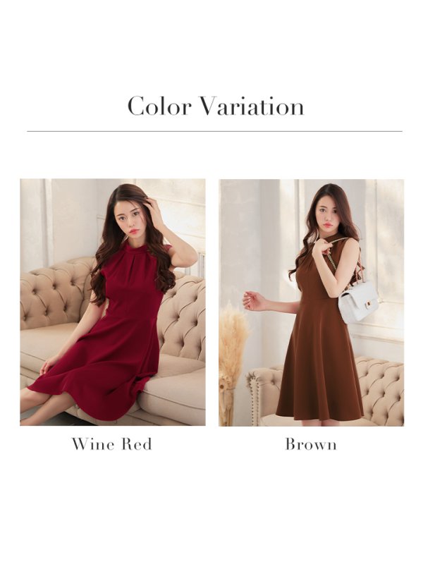 画像30: XS-Lサイズあり 【GINZA COUTURE/銀座クチュール】ノースリーブ/ ハイネック/ ワンカラー/ 膝丈/ ミディアム/ フレア/ ワンピース/ キャバドレス[OF2]