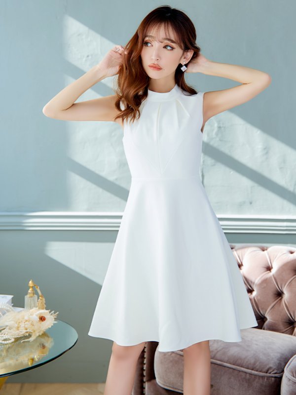 画像3: XS-Lサイズあり 【GINZA COUTURE/銀座クチュール】ノースリーブ/ ハイネック/ ワンカラー/ 膝丈/ ミディアム/ フレア/ ワンピース/ キャバドレス[OF2]