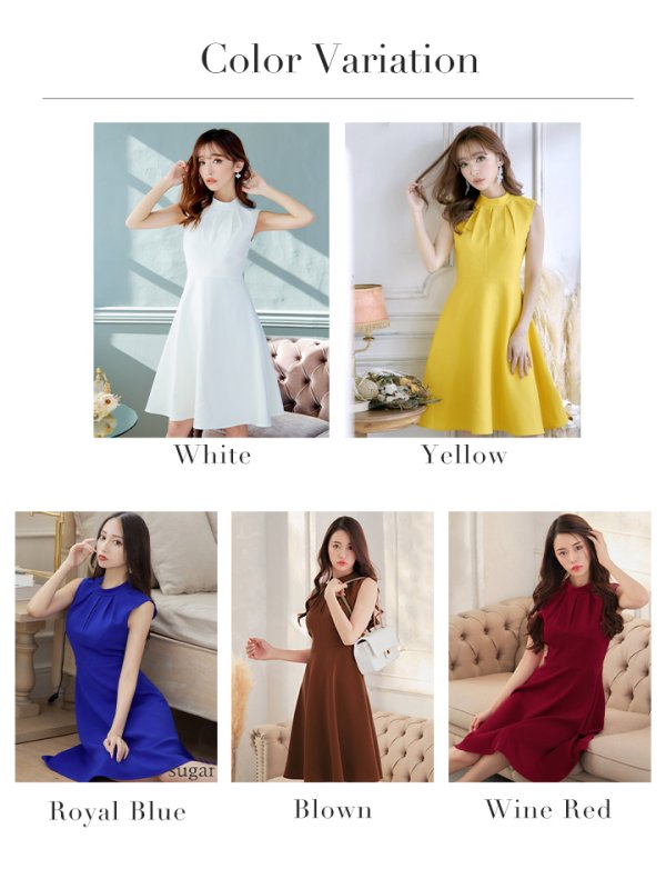 画像38: XS-Lサイズあり 【GINZA COUTURE/銀座クチュール】ノースリーブ/ ハイネック/ ワンカラー/ 膝丈/ ミディアム/ フレア/ ワンピース/ キャバドレス[OF2]