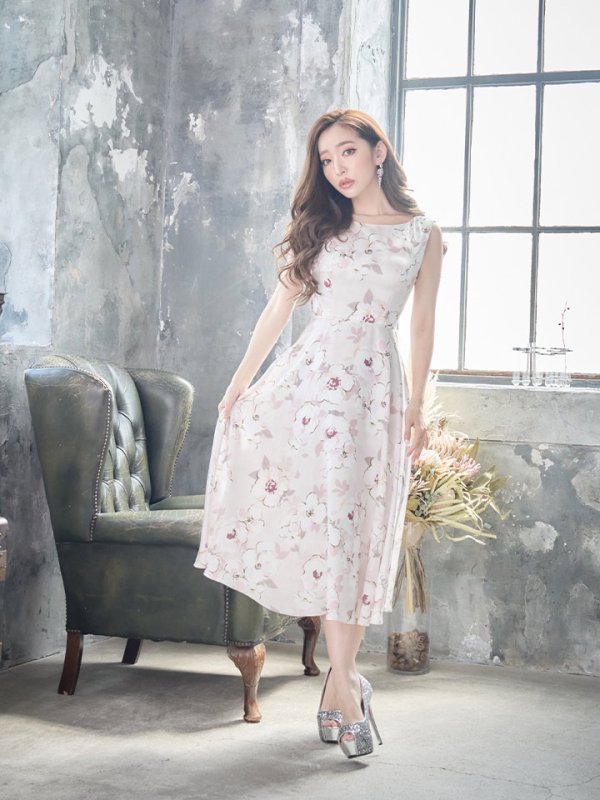 画像3: XS-Lサイズあり 【GINZA COUTURE/銀座クチュール】フラワープリント/ ノースリーブ/ ミディアム丈/ ワンピース/ ミニドレス/ キャバドレス[OF2]