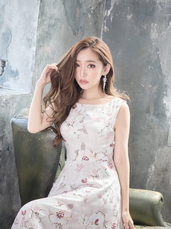 画像5: XS-Lサイズあり 【GINZA COUTURE/銀座クチュール】フラワープリント/ ノースリーブ/ ミディアム丈/ ワンピース/ ミニドレス/ キャバドレス[OF2]