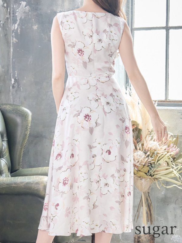 画像9: XS-Lサイズあり 【GINZA COUTURE/銀座クチュール】フラワープリント/ ノースリーブ/ ミディアム丈/ ワンピース/ ミニドレス/ キャバドレス[OF2]