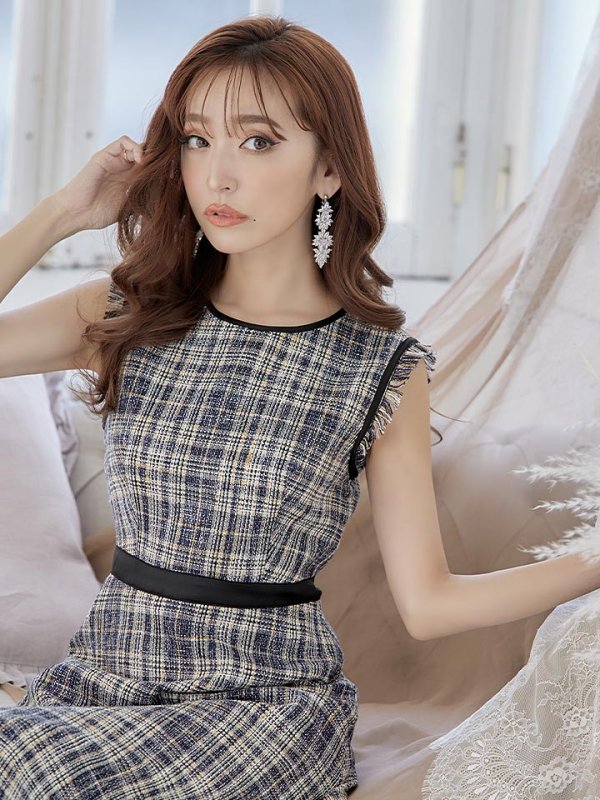 画像3: XS-Lサイズあり 【GINZA COUTURE/銀座クチュール】ワンピース/ ツイード/ ノースリーブ/ ミディアム丈/ キャバドレス[OF2]