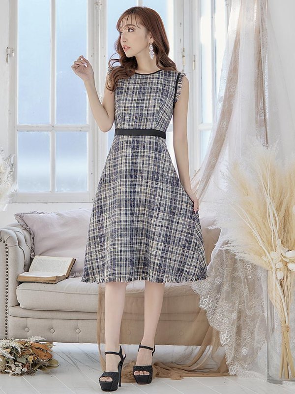 画像4: XS-Lサイズあり 【GINZA COUTURE/銀座クチュール】ワンピース/ ツイード/ ノースリーブ/ ミディアム丈/ キャバドレス[OF2]