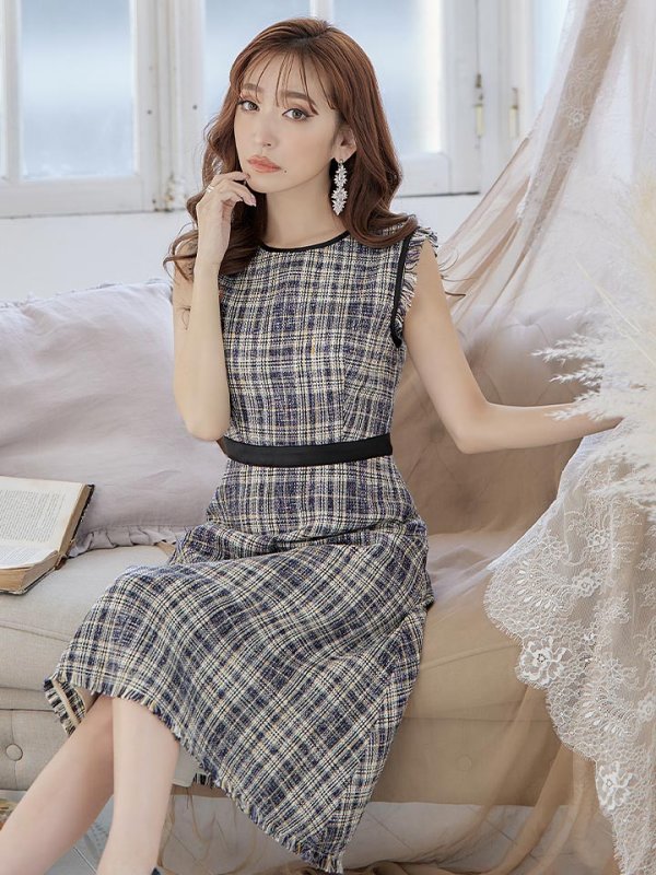 画像5: XS-Lサイズあり 【GINZA COUTURE/銀座クチュール】ワンピース/ ツイード/ ノースリーブ/ ミディアム丈/ キャバドレス[OF2]